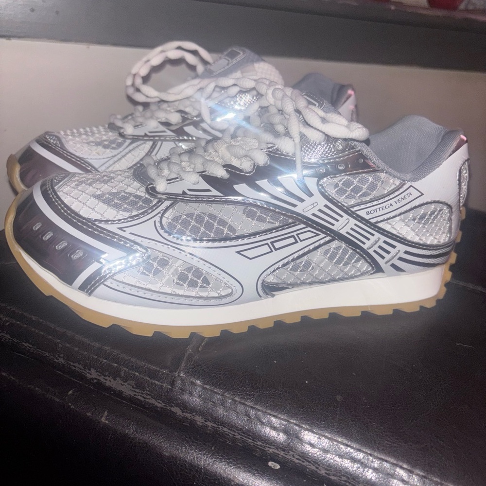 Bottega Veneta White and Silver Sneakers
